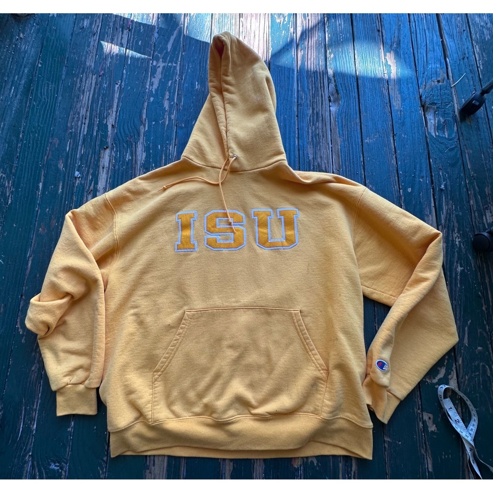 Champion ISU Iowa State University Hoodie Yellow Mens XL Pullover Sweatshirt